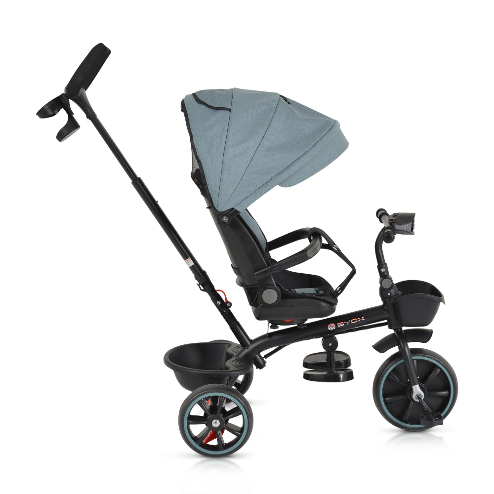 Tricicleta pentru copii Byox Summer Blue cu roti Eva, maner parental detasabil, scaun rotativ, spatar reglabil si suport picioare - 1 | YEO