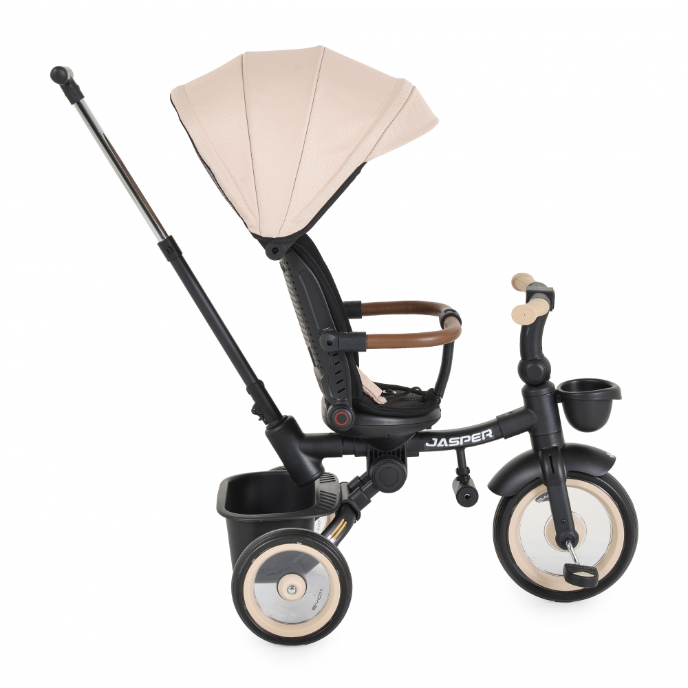 Tricicleta pentru copii Byox Jasper Beige pliabila, cu maner parental, spatar reglabil, scaun rotativ, greutate admisa 25 kg - 1 | YEO