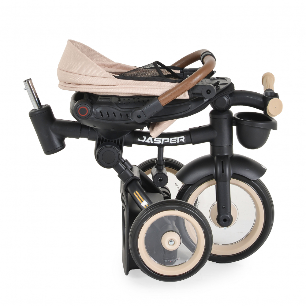 Tricicleta pentru copii Byox Jasper Beige pliabila, cu maner parental, spatar reglabil, scaun rotativ, greutate admisa 25 kg - 2 | YEO