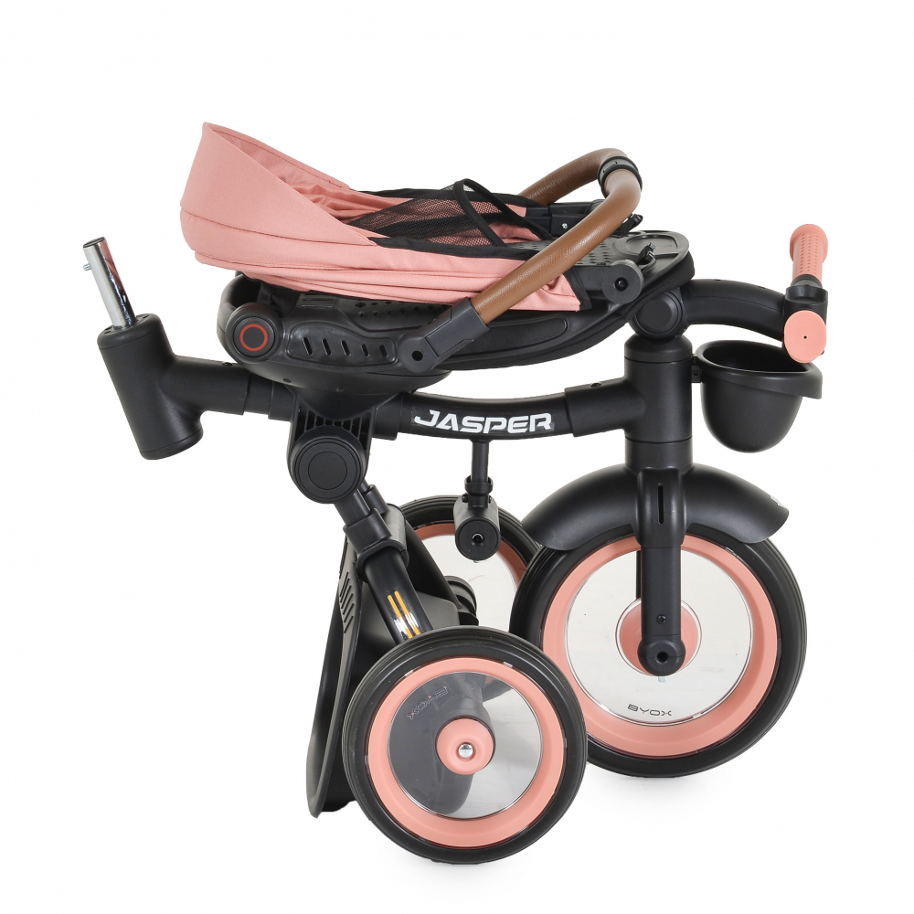 Tricicleta pentru copii Byox Jasper Pink pliabila, cu maner parental, spatar reglabil, scaun rotativ