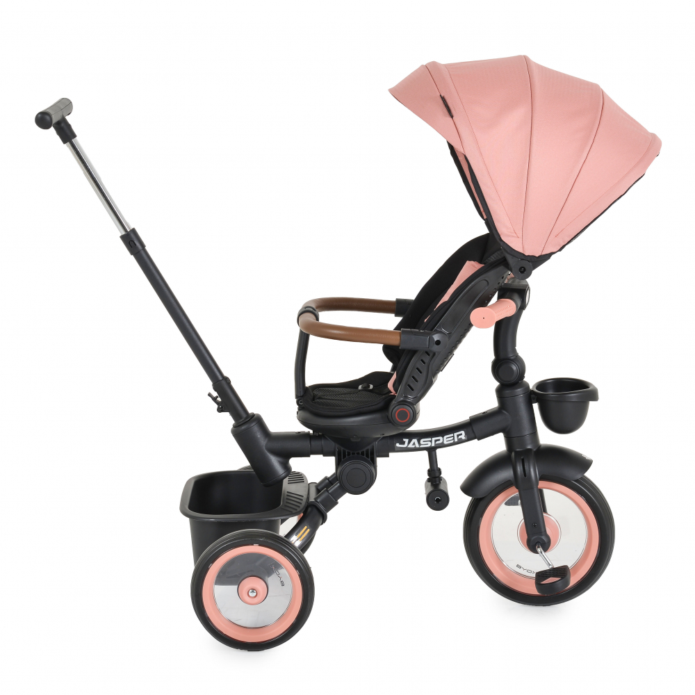 Tricicleta pentru copii Byox Jasper Pink pliabila, cu maner parental, spatar reglabil, scaun rotativ, greutate admisa 25 kg - 2 | YEO
