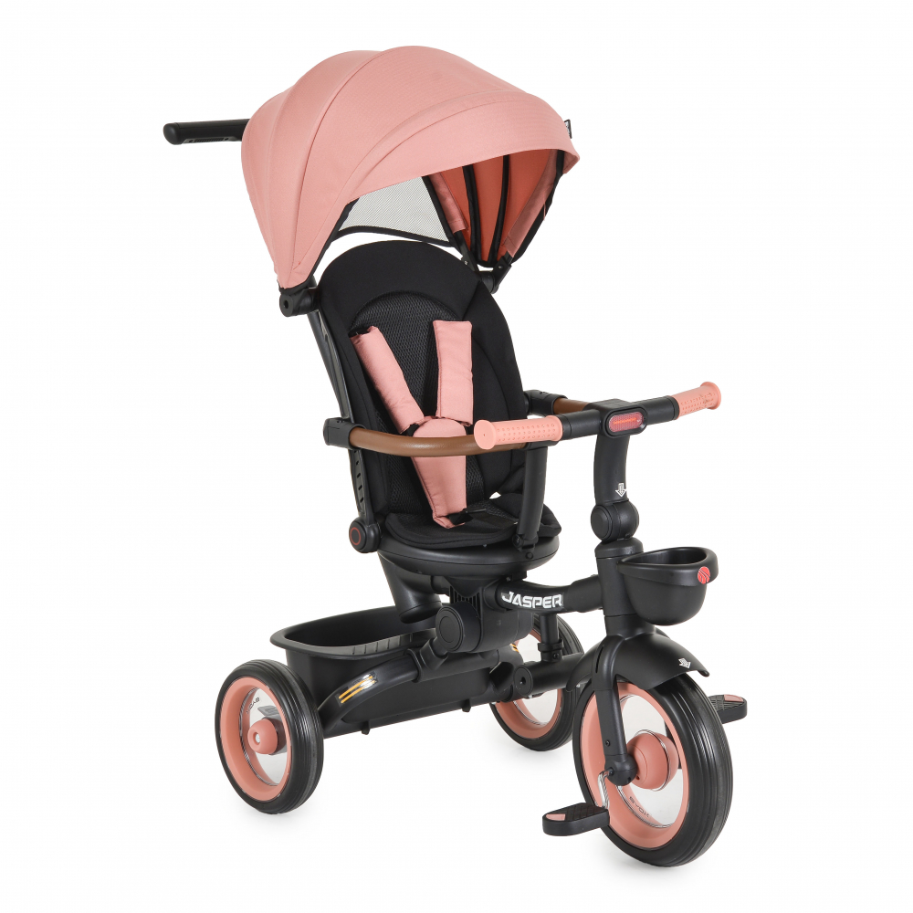 Tricicleta pentru copii Byox Jasper Pink pliabila cu maner parental spatar reglabil scaun rotativ