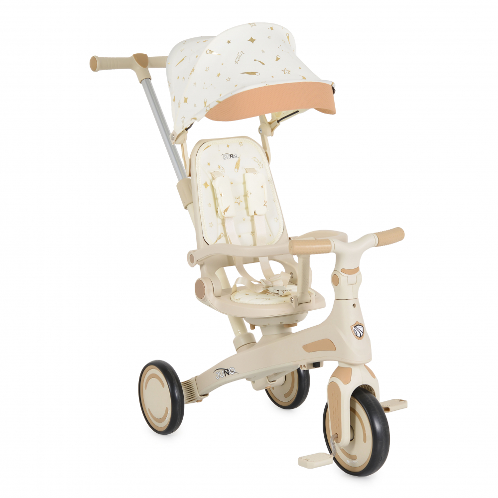 Tricicleta pentru copii Byox Juno Beige multifunctionala scaun rotativ spatar si maner reglabil roti Eva de la 1 an