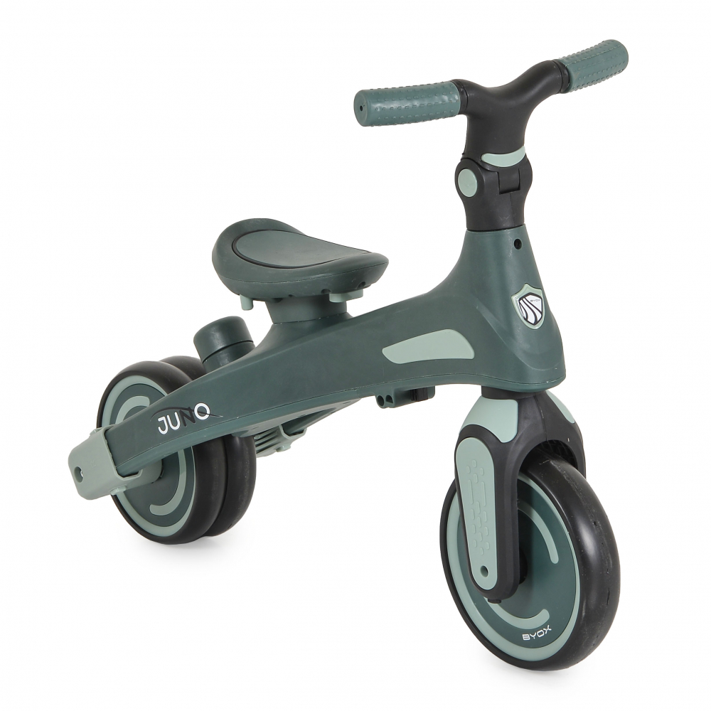 Tricicleta pentru copii Byox Juno Green multifunctionala, scaun rotativ, spatar si maner reglabil, roti Eva, de la 1 an