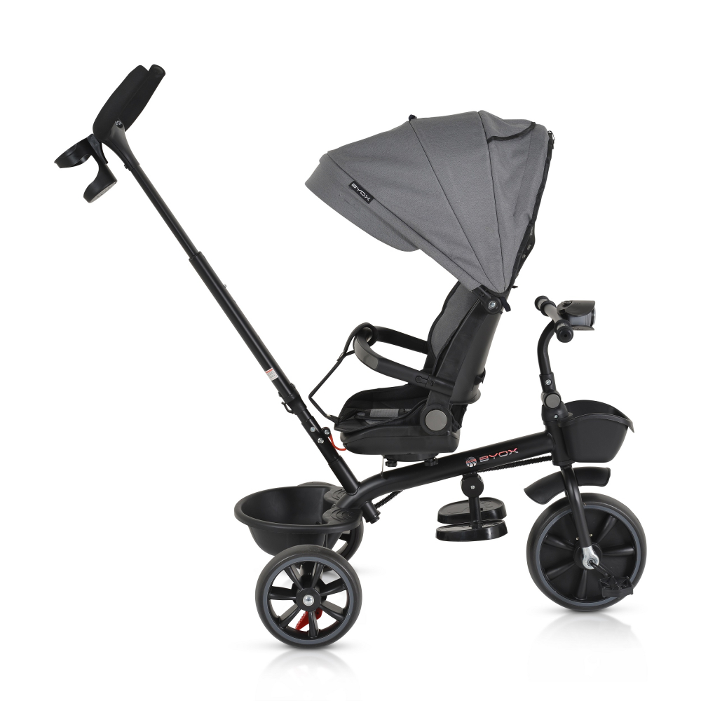 Tricicleta pentru copii Byox Summer Grey cu roti Eva, maner parental detasabil, scaun rotativ, spatar reglabil si suport picioare - 1 | YEO