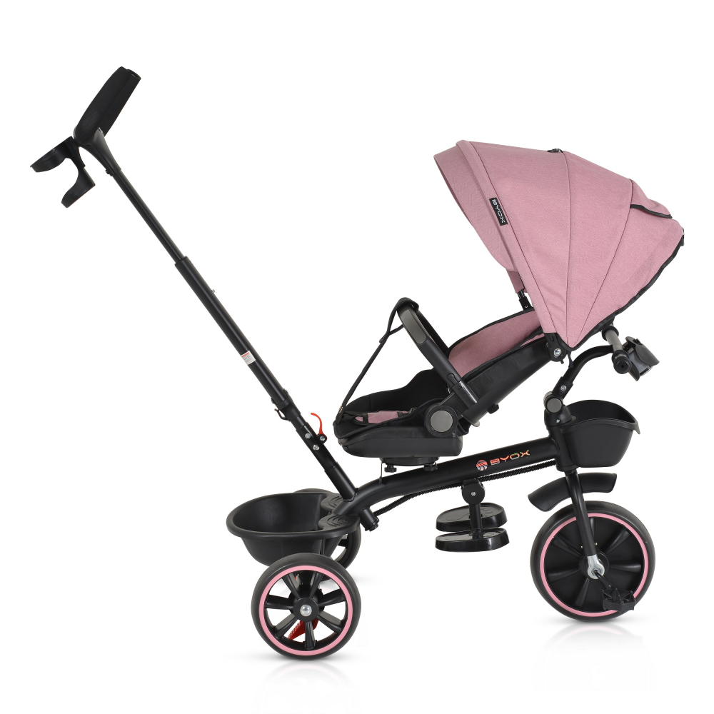 Tricicleta pentru copii Byox Summer Pink cu roti Eva, maner parental detasabil, scaun rotativ, spatar reglabil si suport picioare - 1 | YEO