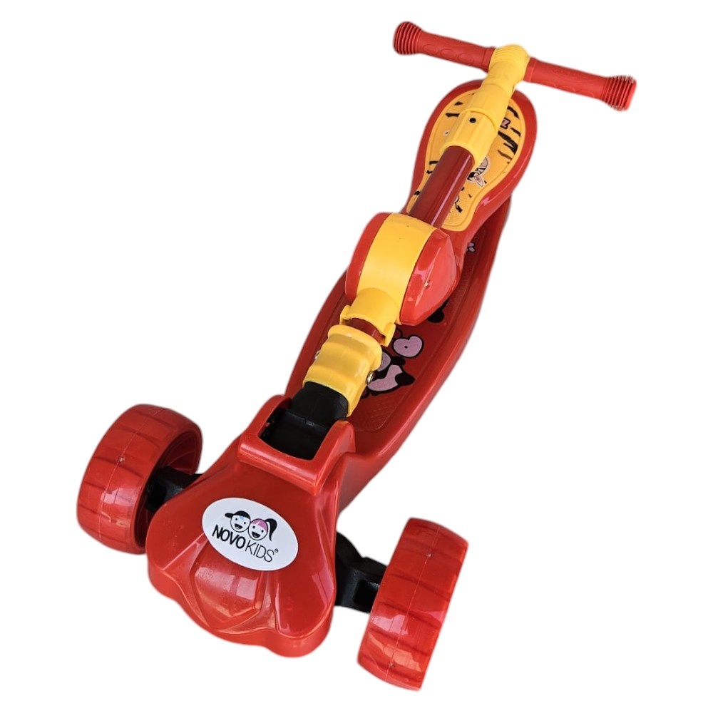 Trotineta pentru copii Novokids Mini Scooter 8010 Rosu 2 in 1, cu roti luminoase din silicon, melodii, 3 roti, pliabila, maner reglabil, greutate suportata 50 kg - 2