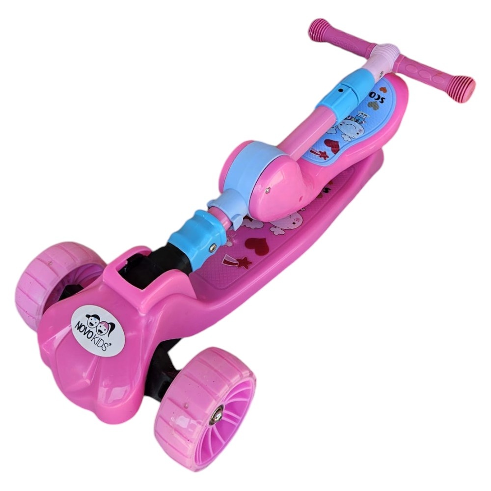 Trotineta pentru copii Novokids Mini Scooter 8010 Roz 2 in 1, cu roti luminoase din silicon, melodii, 3 roti, pliabila, maner reglabil, greutate suportata 50 kg - 2