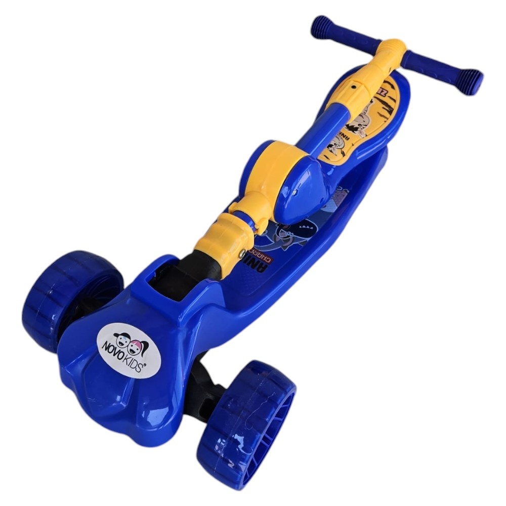 Trotineta pentru copii Novokids Mini Scooter 8010 Albastru 2 in 1, cu roti luminoase din silicon, melodii, 3 roti, pliabila, maner reglabil, greutate suportata 50 kg - 2
