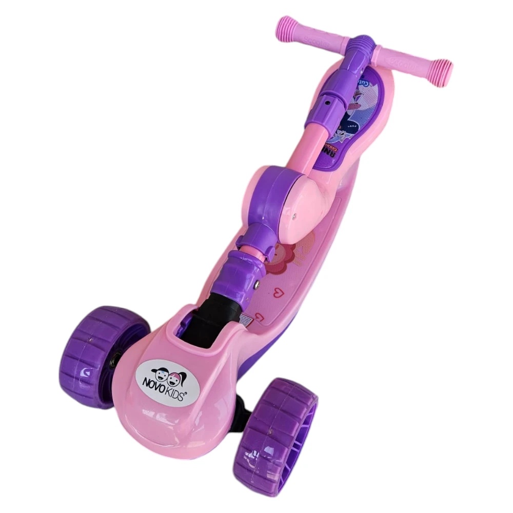Trotineta pentru copii Novokids Mini Scooter 8130 RozMov 2 in 1, cu roti luminoase din silicon, melodii, 3 roti, pliabila, maner reglabil, greutate suportata 50 kg - 2