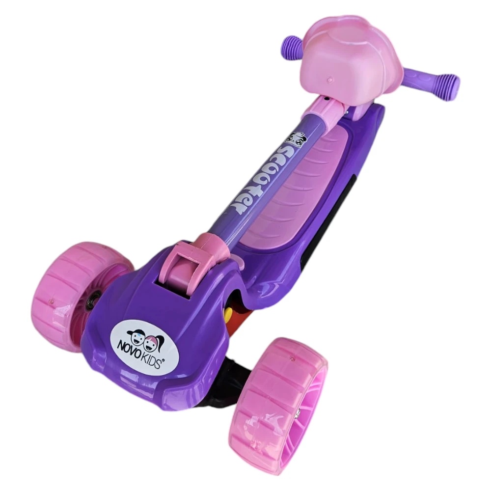 Trotineta pentru copii Novokids Mini Scooter 6160 RozMov cu roti luminoase din silicon, melodii si lumini, 3 roti, pliabila, maner reglabil, greutate suportata 50 kg - 2