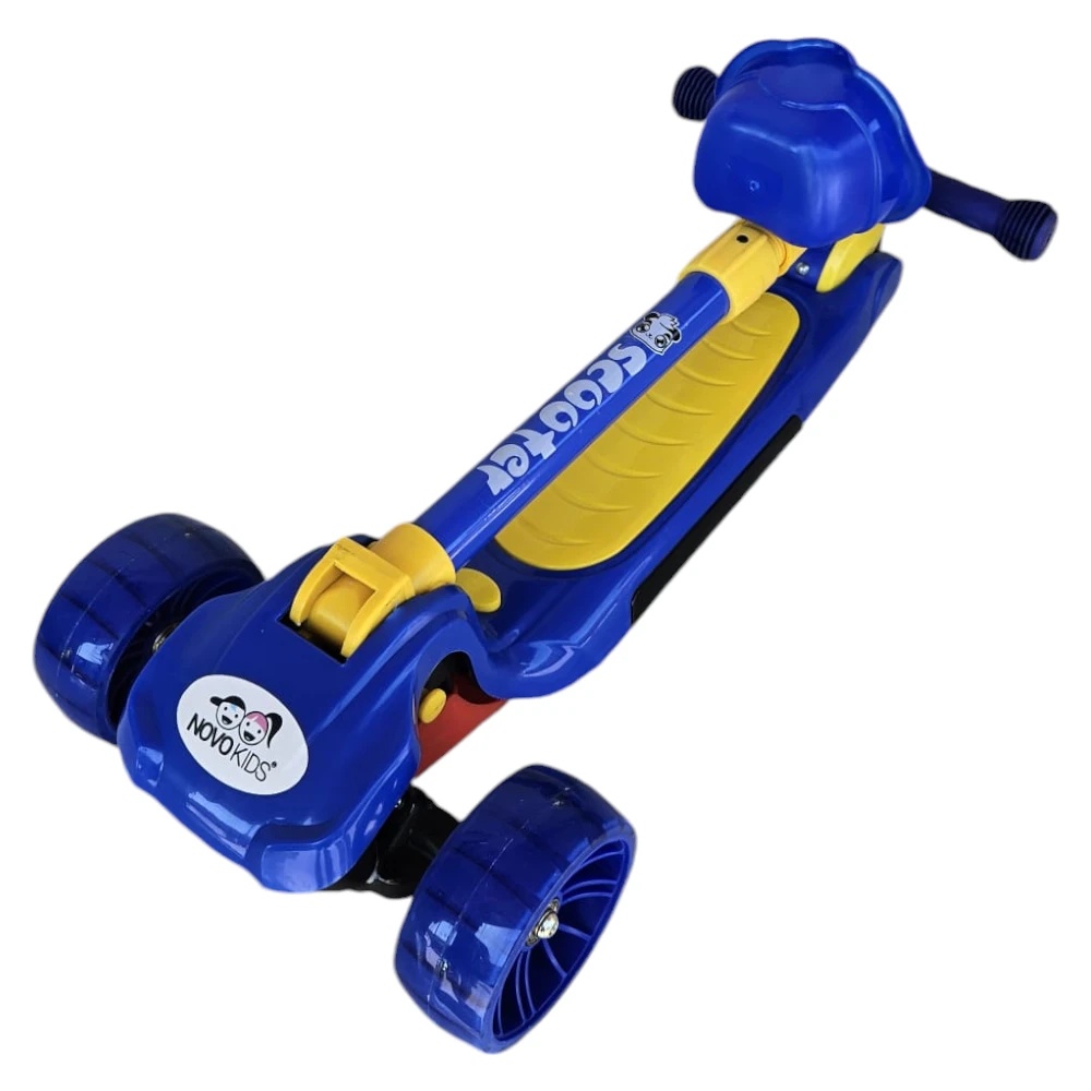 Trotineta pentru copii Novokids Mini Scooter 6160 Albastru cu roti luminoase din silicon, melodii si lumini, 3 roti, pliabila, maner reglabil, greutate suportata 50 kg - 2