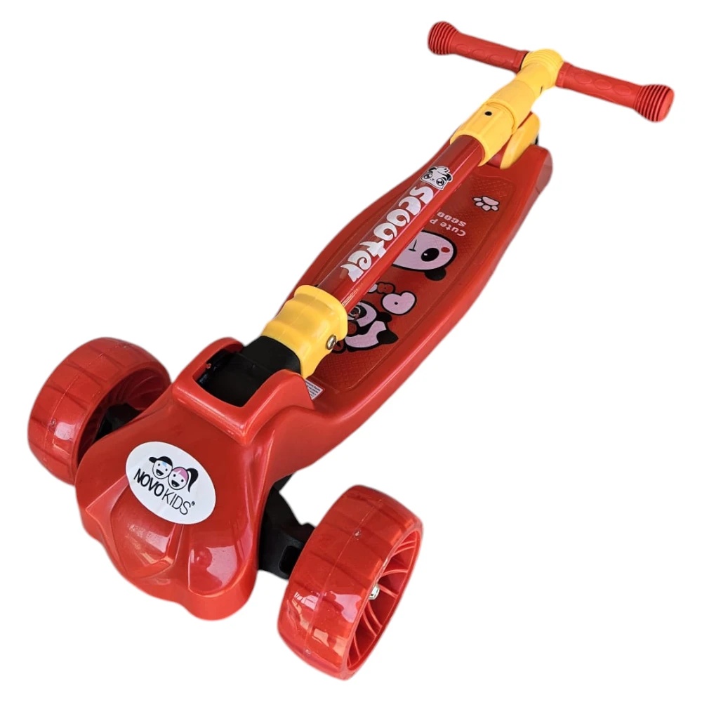 Trotineta pentru copii Novokids Mini Scooter 8020 Rosu cu roti luminoase din silicon, melodii si lumini, 3 roti, pliabila, maner reglabil pe inaltime, greutate suportata 50 kg - 2