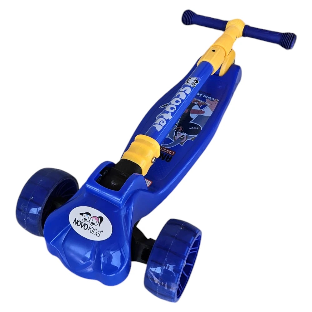 Trotineta pentru copii Novokids Mini Scooter 8020 Albastru cu roti luminoase din silicon, melodii si lumini, 3 roti, pliabila, maner reglabil pe inaltime, greutate suportata 50 kg - 2