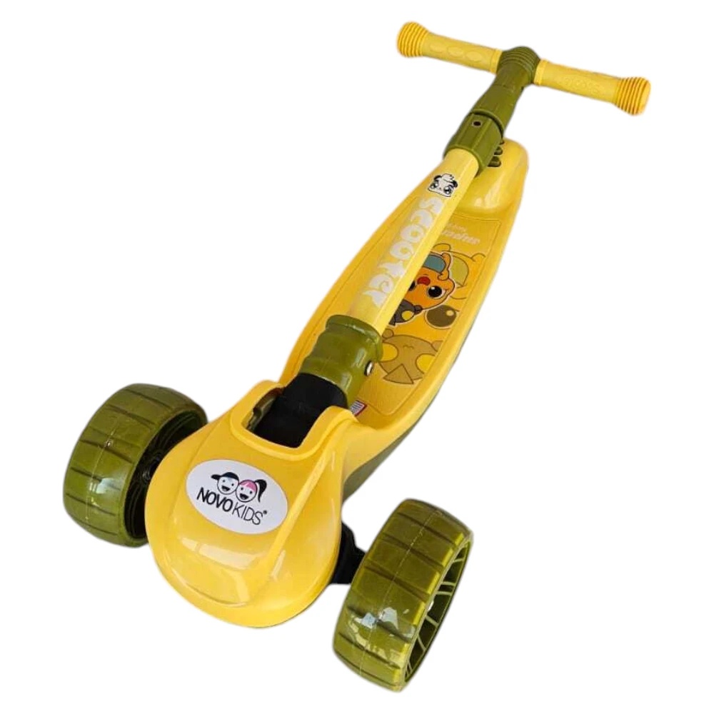 Trotineta pentru copii Novokids Mini Scooter 8150 Galben cu roti luminoase din silicon, melodii si lumini, 3 roti, pliabila, maner reglabil pe inaltime, greutate suportata 50 kg - 2
