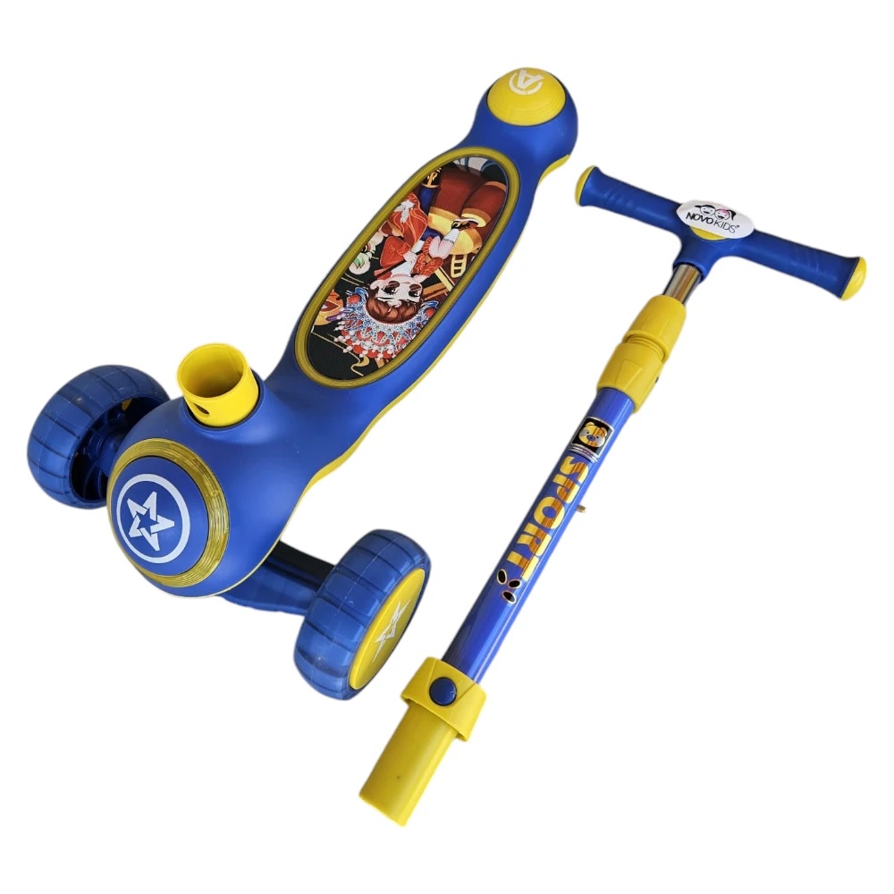 Trotineta pentru copii Novokids Mini Scooter 9080 Albastru cu roti luminoase din silicon, melodii si lumini, 3 roti, pliabila, maner reglabil pe inaltime, greutate suportata 50 kg - 2