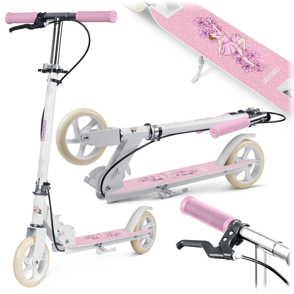 Trotineta pentru copii Ricokids Kodi Ballerina pliabila inaltime ghidon reglabila platforma antiderapanta roti din PU rezistente rulmenti ABEC-7 2 frane de mana si picior manere ergonomice pliabile si cric