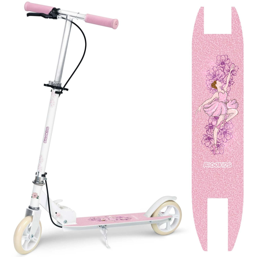 Trotineta pentru copii Ricokids Kodi Ballerina pliabila, inaltime ghidon reglabila, platforma antiderapanta, roti din PU rezistente, rulmenti ABEC-7, 2 frane de mana si picior, manere ergonomice pliabile si cric - 2 | YEO