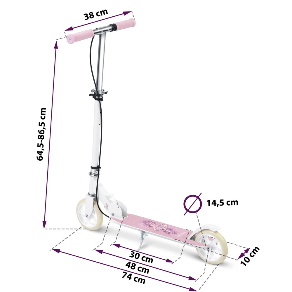 Trotineta pentru copii Ricokids Kodi Ballerina pliabila, inaltime ghidon reglabila, platforma antiderapanta, roti din PU rezistente, rulmenti ABEC-7, 2 frane de mana si picior, manere ergonomice pliabile si cric - 3 | YEO