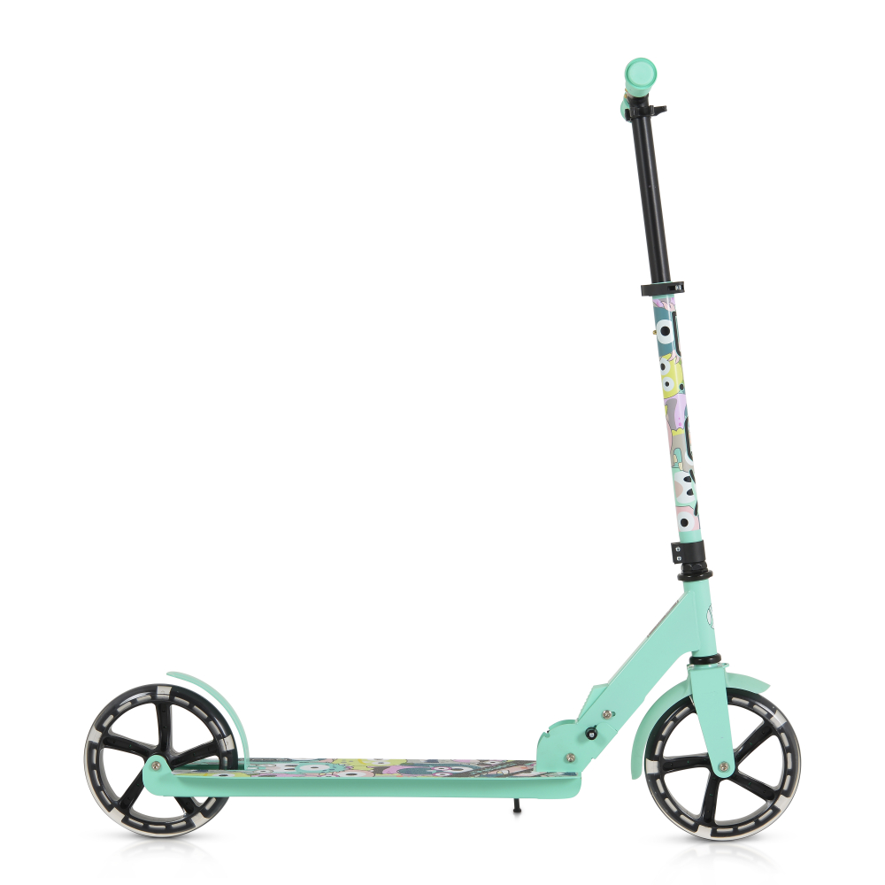 Trotineta pliabila pentru copii de la 6ani,cu ghidon din aluminiu,roti ABEC-7 din PU cu lumini LED,inaltime ghidon ajustabila,frana de picior si cric Byox Monster Green - 4