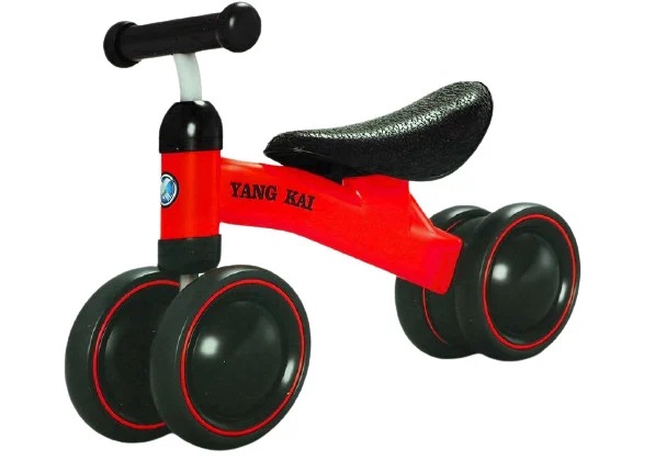 Ride-On pentru copii fara pedale cu patru roti YangKai rosu, roti cauciuc siliconat, greutate maxima suportata 20 kg