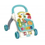 Antepremergator interactiv cu Pian muzical si Panou Interactiv Detasabil, Telefon, litere, angrenaje rotative si roti antiderapante, dimensiune 43 x 46.5 x 42.5 cm, Happy Blue