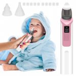 Aspirator nazal pentru copii, NiceKids cu 6 moduri de funcionare, 2 varfuri din silicon, 10 filtre interschimbabile, alimentare cu baterie, incarcare USB 500mAh Pink