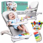 Balansoar pentru copii NiceKids, pliabil, cu roti si pian detasabil, 3 nivele de inclinare, tavita detasabila, Jucarii interactive atasate, 40 x 68 x 67 cm, Grey