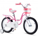 Bicicleta pentru copii Royal Baby Little Swan Roz 14 inch, Frana fata/spate V-Brake, Roti Ajutatoare, 3-5 ani