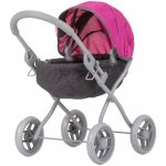 Carucior pentru papusi Chipolino Daisy Grey Pink linen cu saltea, copertina ajustabila, pliere rapida si compacta, varsta 3 ani+
