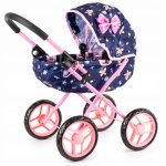 Carucior pliabil pentru papusi, cu Landou, constructie usoara si stabila, cadru din aluminiu, roti din spuma PVC, 33 x 48 x 56 cm, Blue / Pink Butterfly
