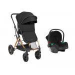 Carucior transformabil 3in1 KikkaBoo cu scaun auto I-Size,cadru din aluminiu,suspensii pe roti si cadru,sezut reversibil,capotina XXL,roti rezistente din PU,bara de protectie detasabila,husa picioare inclusa One Black