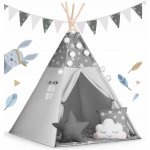 Cort de joaca pentru copii cu ghirlanda si lumini Nukido 120x120x165 cm Gri cu stelute