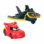 Set 2 masinute BatWheels cu lumini Redbird si Batwing Fisher Price scara 1:55