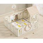 Gardulet loc de joaca copii Nichiduta Garden 160x160 cm cu poarta de siguranta,cos de baschet, tabla de scris,covoras din spuma ,cuburi,100 bile si casuta Moon House Coffee
