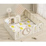 Gardulet loc de joaca Nichiduta Garden 200x160 cm cu poarta de siguranta,cos de baschet, tabla de scris,covoras din spuma 1cm grosime,cuburi,cosulet pliabil,100 bile si casuta Moon House Coffee