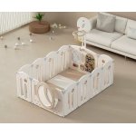 Gardulet loc de joaca interior/exterior Nichiduta Garden 160x120 cm cu poarta de siguranta,joc cu inele,cuburi,100bile color,covoras 1 cm grosime,cos de baschet si mingie inclusa Moon Coffee