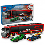 Lego City camion F1 cu masinile F1 RB20 si AMR24, 1086 piese, varsta 8 ani+