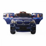 Masinuta electrica pentru copii Novokids Albastru cu Roti din Cauciuc, Display LCD cu Redare MP4 Desene sau Muzica, Scaun din Piele, Model Offroad, Baterie Performanta 12V, 2 Viteze