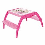 Masuta copii din plastic aditivat cu doua bancute Novokids Study Table dimensiuni 95X78X49 cm, Suprafata lucioasa, Model Printesa cu Unicorn Roz