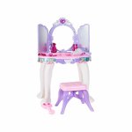 Masuta de toaleta interactiva, cu lumini si sunete, echipata MP3, cu oglinda, Uscator de par functional, Scaunel si accesorii specifice incluse, 42 x 30 x 69 cm, Little Princess