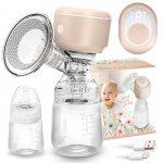 Pompa de san electrica Nukido, cu 3 faze de aspirare, afisaj LED, incarcare USB-C, si Biberon de 180 ml inclus, NK-962 Pink