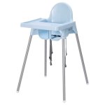 Scaun de masa bebelusi Little Mom Infant Blue cu centura de siguranta si masuta, 6-36 luni, picioare antiderapante, tavita detasabila