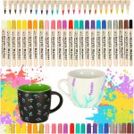 Set 24 markere acrilice pentru copii, Ikonka, cu varf Ingust si precis de 9mm, vopsea pe baza de apa, cu uscare rapida, desenele rezista la apa si soare, Multicolor
