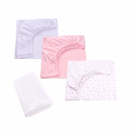 Set 3 cearsafuri alb roz si model stelute roz + protectie impermeabila patut 90x40/50 cm