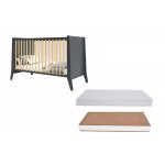 Set Patut din lemn 120x60 cm Nichiduta Damian Antracyt cu somiera reglabila + Saltea cu husa detasabila din microfibra 12 cm grosime Nichiduta Cocos Comfort