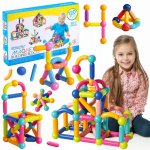 Set magnetic pentru constructii complexe 3D, cu 120 forme variate usor de conectat, multicolor Building Blocks