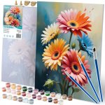 Set pictura pe numere pentru copii/adulti 40x50cm Massido cu 30 culori vibrante si 3 pensule distincte incluse Multicolor Flowers