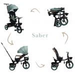 Tricicleta pentru copii Toyz Saber Blue pliabila, multifunctionala cu spatar reglabil si pozitie de somn, copertina si maner parinte cu inaltime reglabila, pana la 25 kg