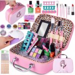 Trusa de machiaj pentru copii Malplay, cu lac de unghii, lampa uv, o paleta de machiaj cu 12 nuante in valiza cu oglinda 20 x 7.5 x 14 cm, pink